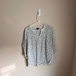 Democracy Blue and Cream Floral Blouse